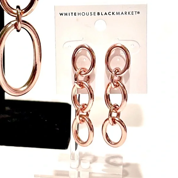 WHITE HOUSE BLACK MARKET Rose Gold Oval Link Dangle Earrings | NWT - Picture 1 of 9